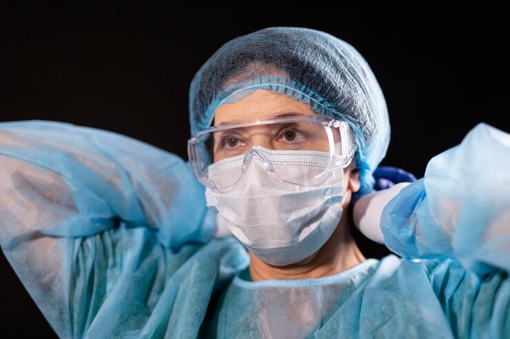 close up doctor wearing goggles 23 2148999680