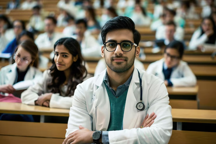 woman with nose piercing is sitting classroom with many other people generative ai image 984420 2809